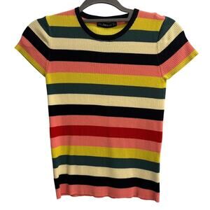Zara Knit Size Small MultiColored Striped Colorblock Ribbed Top